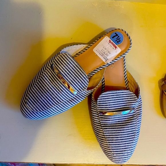 Nautica Shoes - Nautical Blue and White Stripped Slides